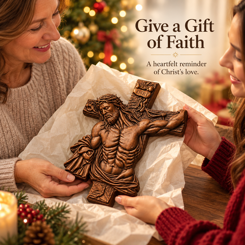 ✝️ Hand-Carved Beech Wood Crucifix – Jesus Christ Wall Cross with Intricate Relief Details | A Meaningful Reminder of His Love & Christian Faith Gift