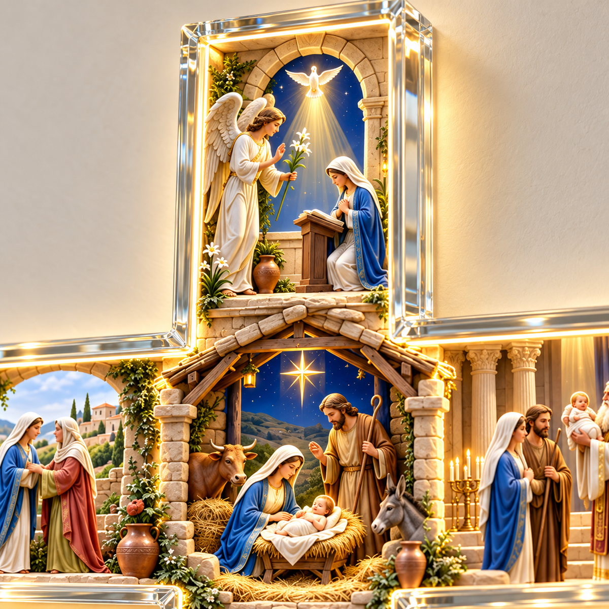 🙏 The Story of Mary™ Illuminated Wall Cross – 6 Sacred Scenes of the Virgin Mary’s Life | Meaningful Catholic Decor & Gift