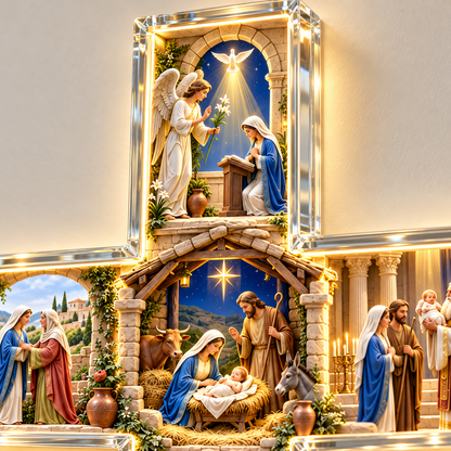 🙏 The Story of Mary™ Illuminated Wall Cross – 6 Sacred Scenes of the Virgin Mary’s Life | Meaningful Catholic Decor & Gift