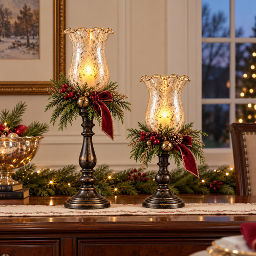 Vintage Mercury Glass Christmas Candle Lamp