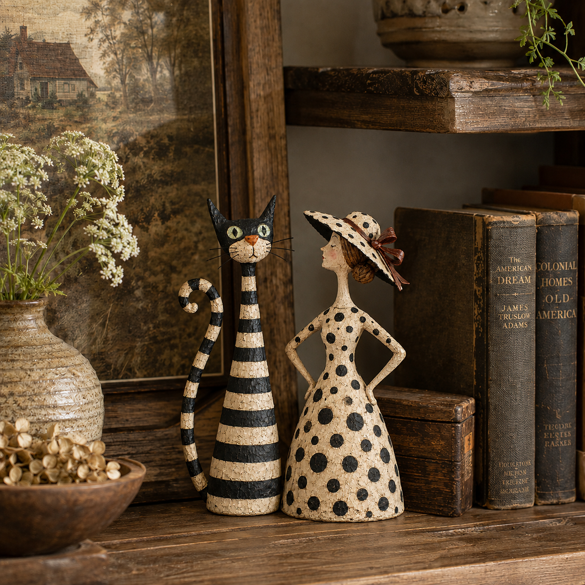 🔥Vintage  Cat & Lady Sculptures