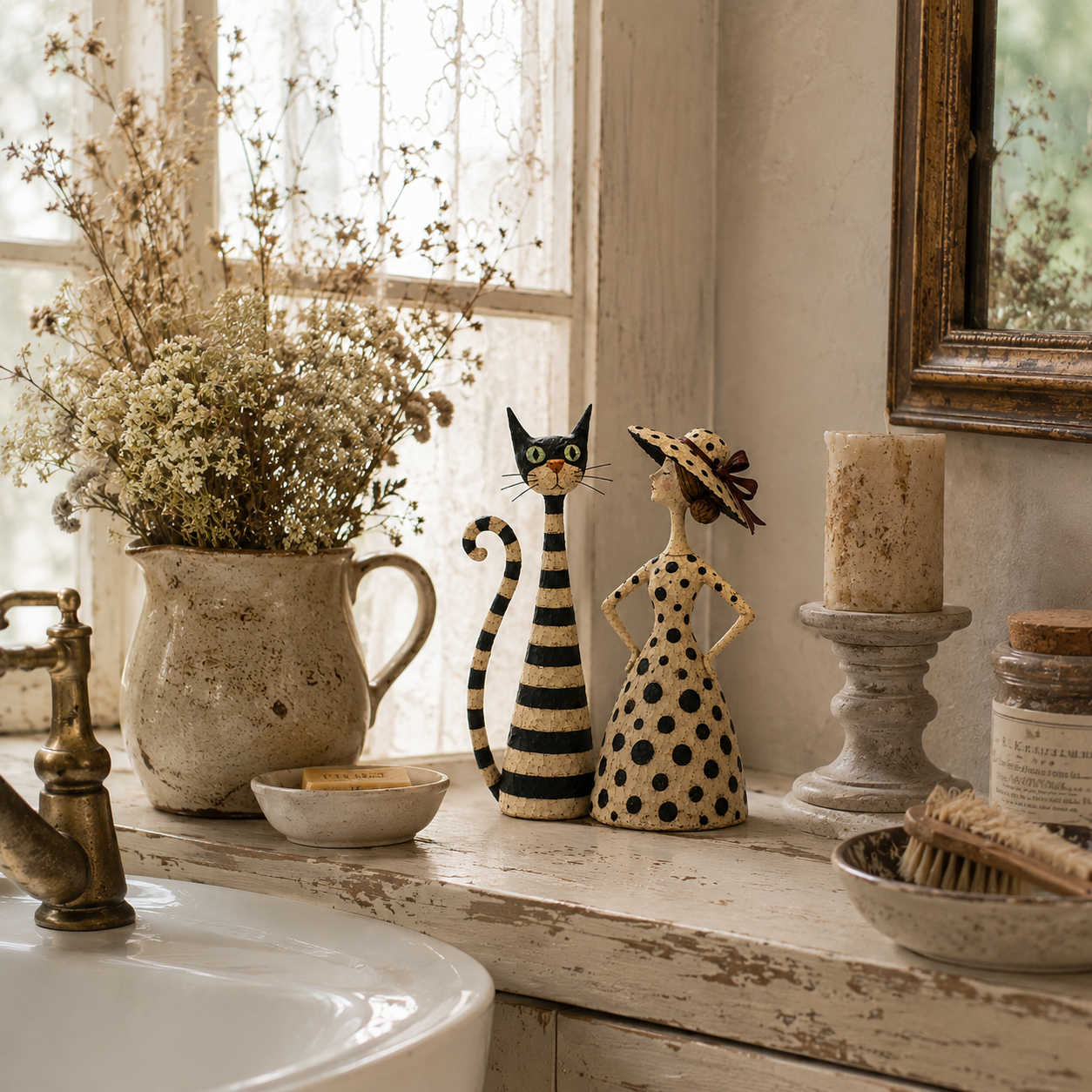 🔥Vintage  Cat & Lady Sculptures