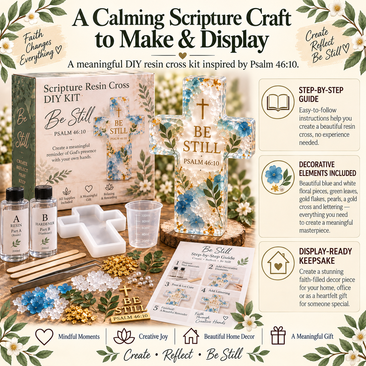 ✝️ Psalms of Comfort & Strength Resin Cross DIY Kit