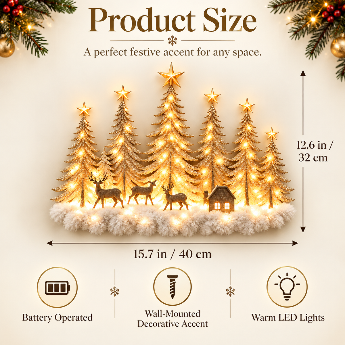 Lighted Christmas Deer Forest Wall Decor – Warm LED Winter Scene Holiday Decoration