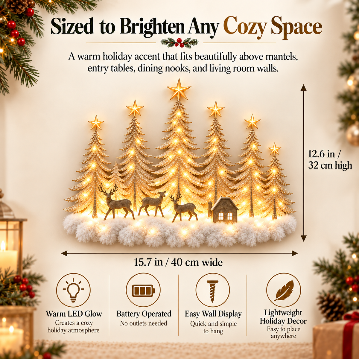 Lighted Christmas Deer Forest Wall Decor – Warm LED Winter Scene Holiday Decoration