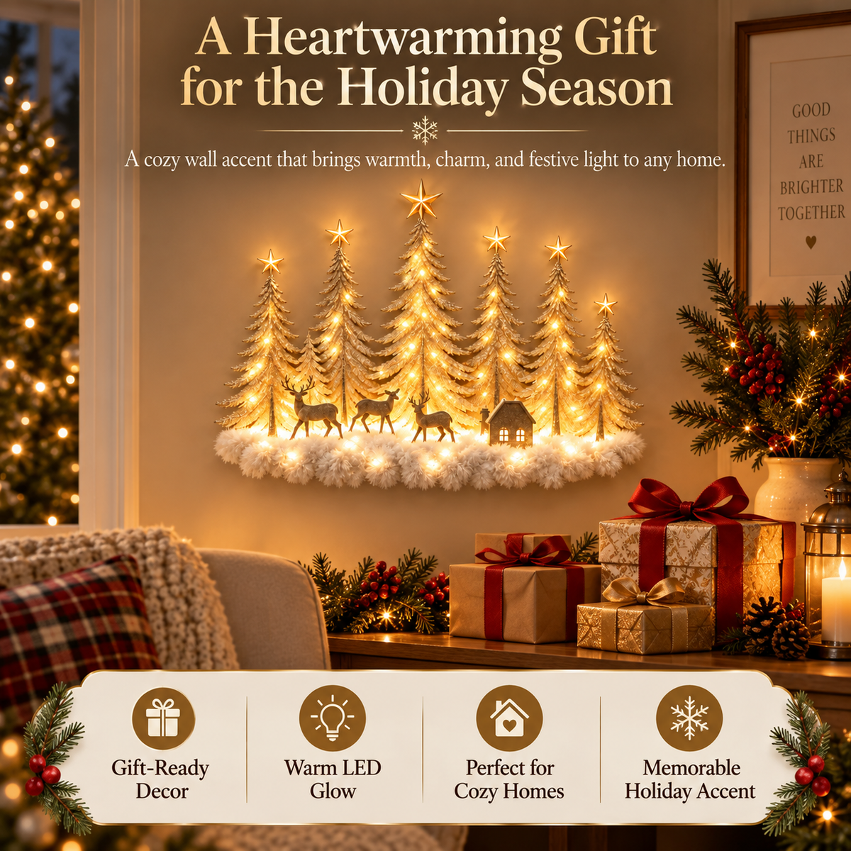 Lighted Christmas deer forest in bedroom