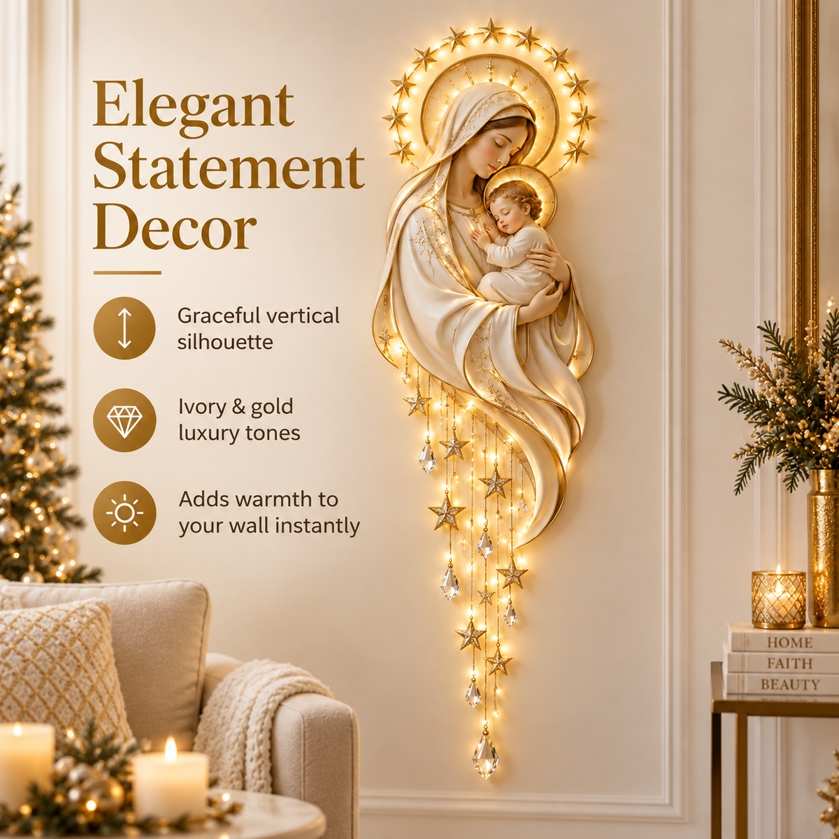 ✨ Crown of Stars Madonna & Child Lighted Wall Decor – Heavenly Faith-Inspired Christmas Accent