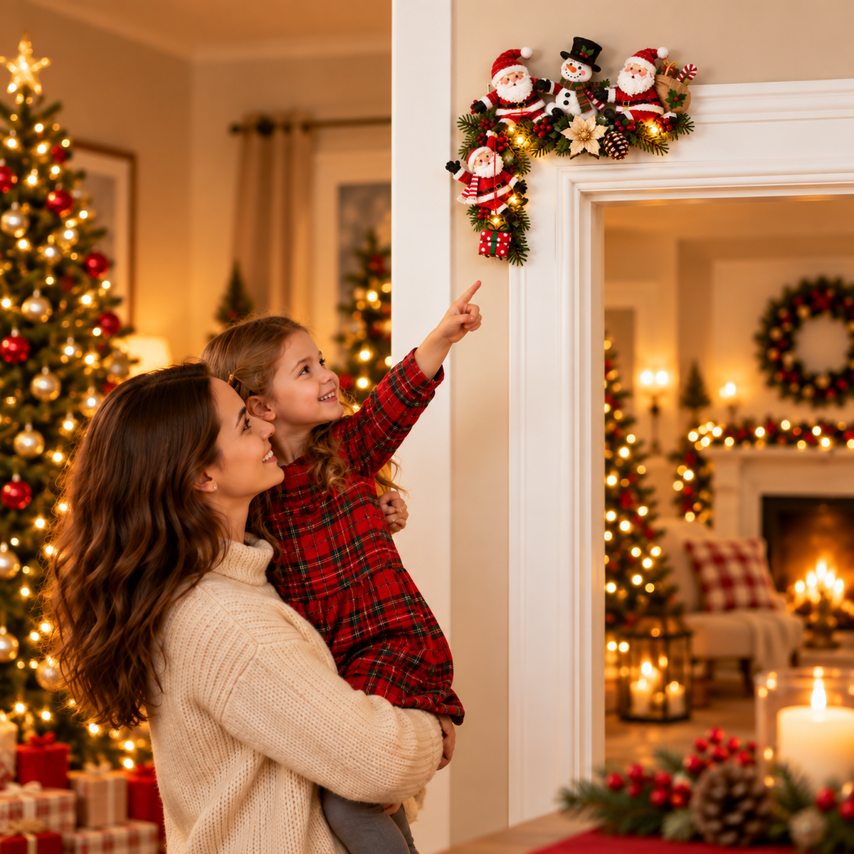 🎄 Cozy Christmas Door Corner Decor™ – Lighted Santa & Snowman Holiday Accent