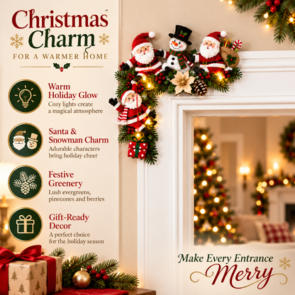 🎄 Cozy Christmas Door Corner Decor™ – Lighted Santa & Snowman Holiday Accent