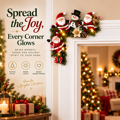 🎄 Cozy Christmas Door Corner Decor™ – Lighted Santa & Snowman Holiday Accent