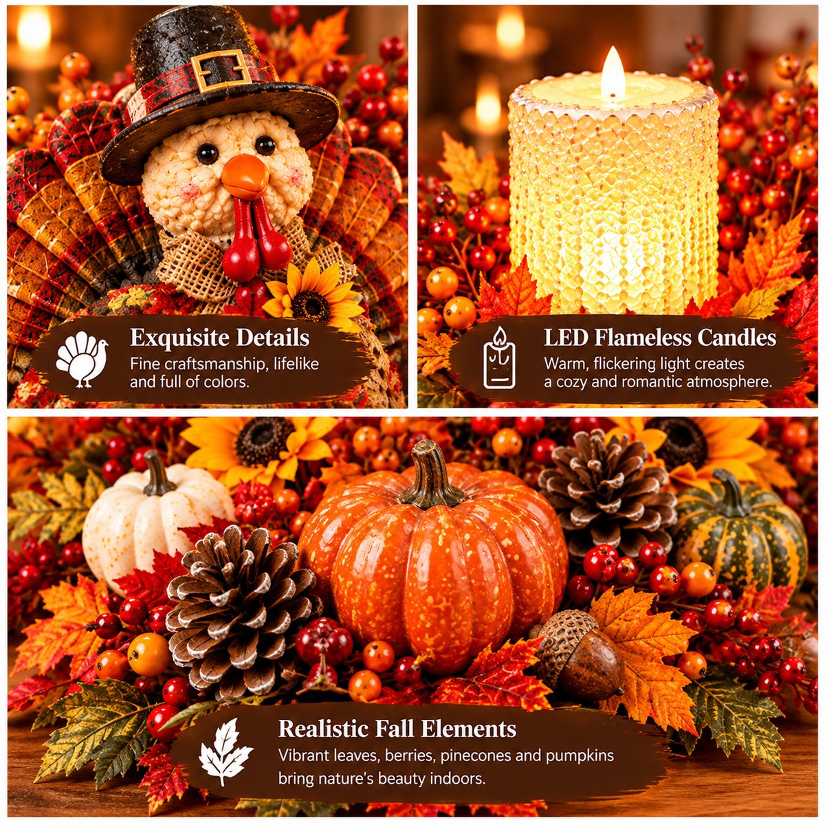 🍂 Harvest Glow Thanksgiving Centerpiece™ – Warm Flameless Candle & Pumpkin Table Decor