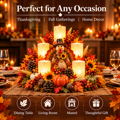 🍂 Harvest Glow Thanksgiving Centerpiece™ – Warm Flameless Candle & Pumpkin Table Decor