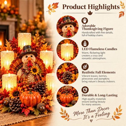 🍂 Harvest Glow Thanksgiving Centerpiece™ – Warm Flameless Candle & Pumpkin Table Decor