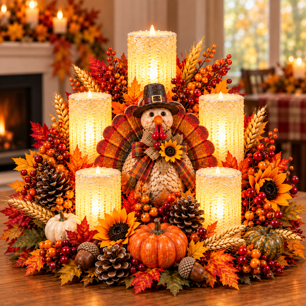 🍂 Harvest Glow Thanksgiving Centerpiece™ – Warm Flameless Candle & Pumpkin Table Decor