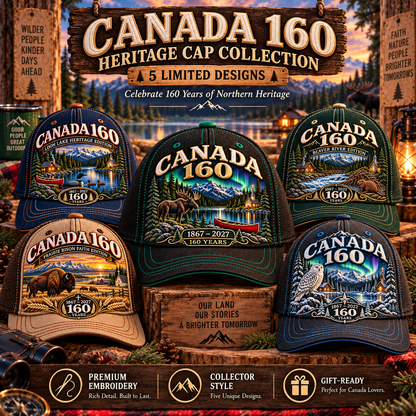 🇨🇦 Canada 160 Heritage Embroidered Cap Collection™ – 1867–2027 Wilderness & Faith Commemorative Hats