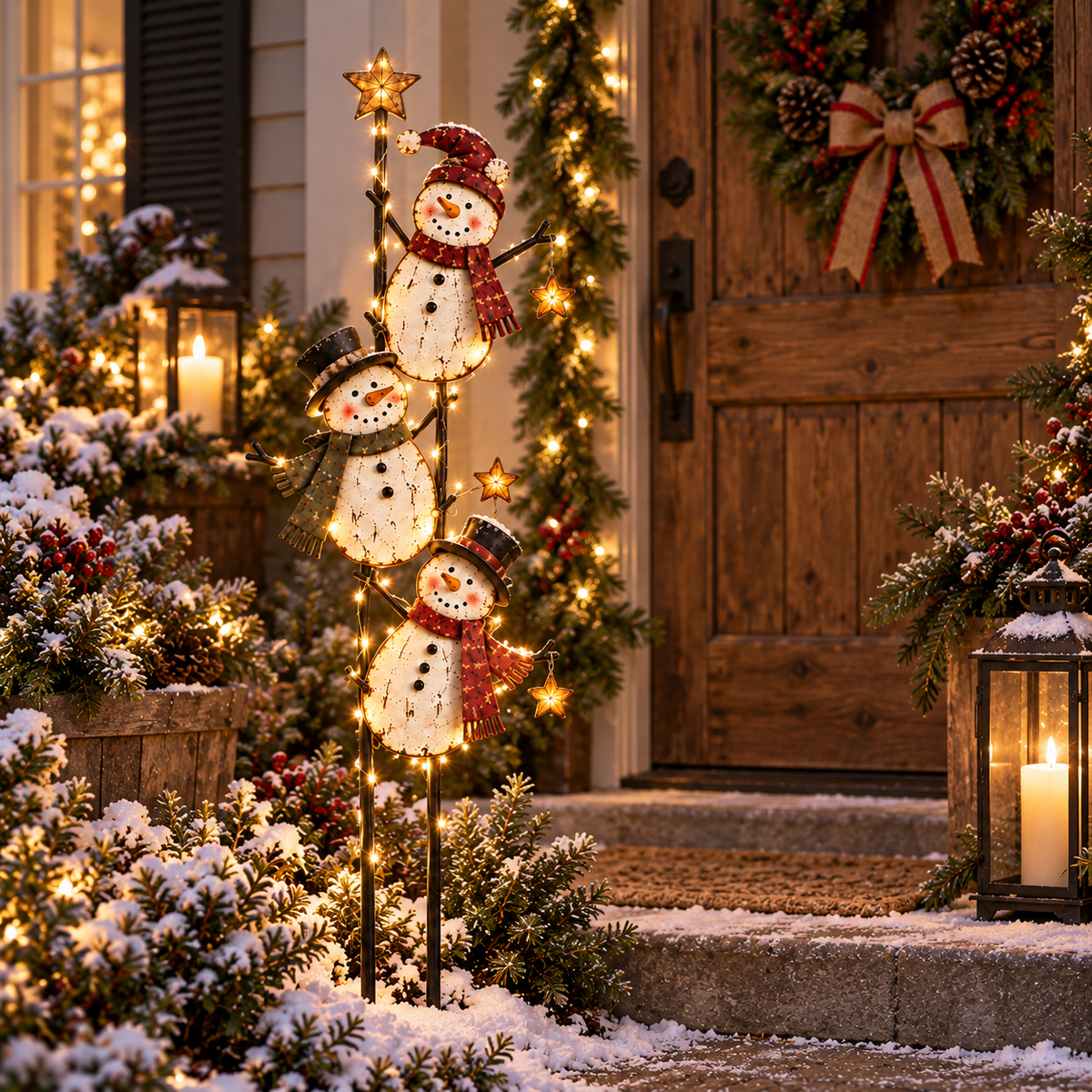 Warm LED snowman light detail