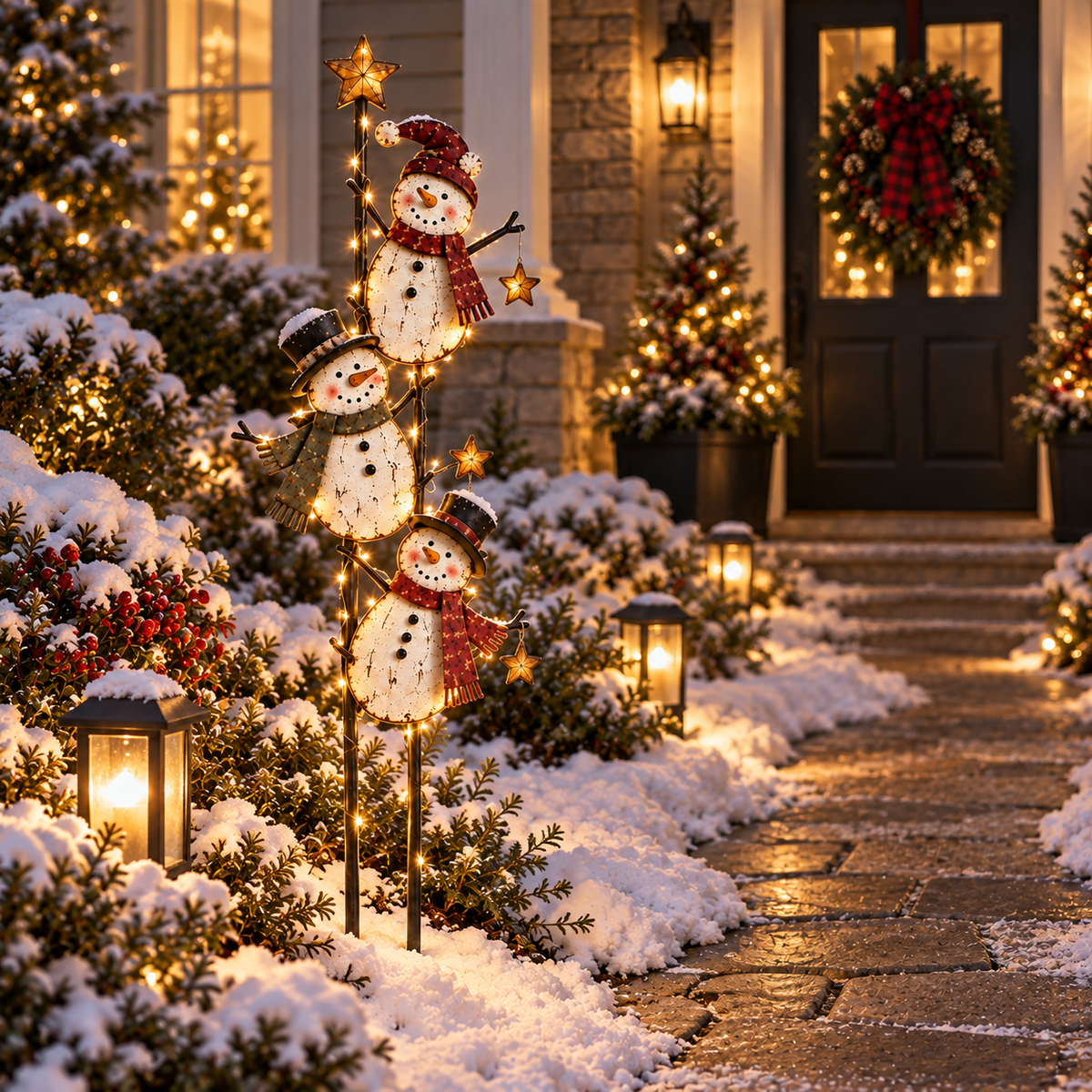 ☃️✨ Starlit Snowman Trio™ – Lighted Christmas Garden Stake