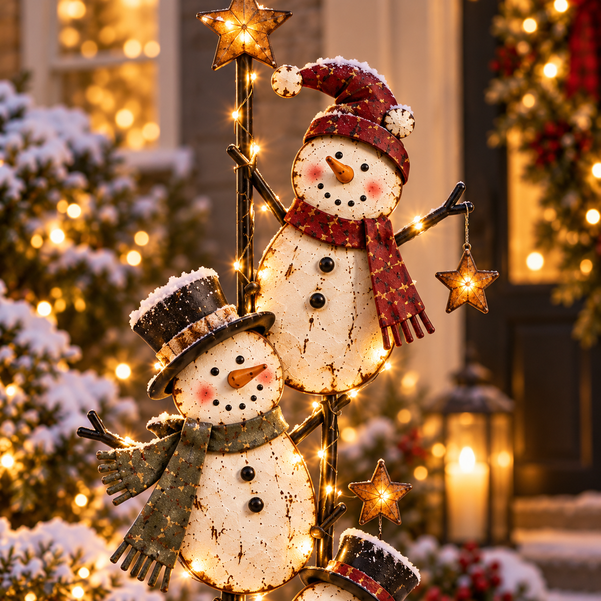 ☃️✨ Starlit Snowman Trio™ – Lighted Christmas Garden Stake