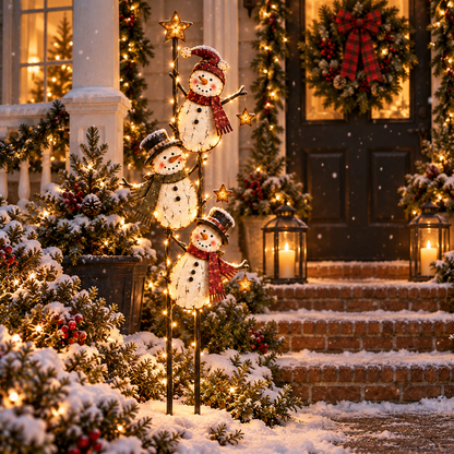 ☃️✨ Starlit Snowman Trio™ – Lighted Christmas Garden Stake