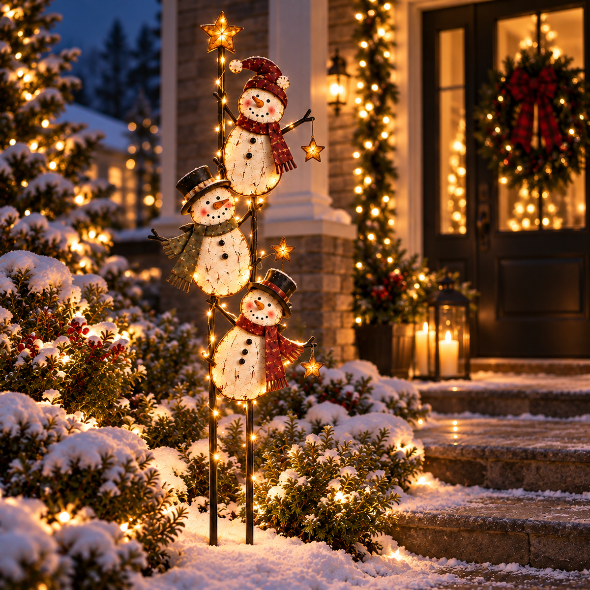 ☃️✨ Starlit Snowman Trio™ – Lighted Christmas Garden Stake
