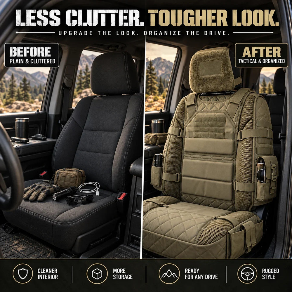 Cluttered truck seat versus organized tactical cover