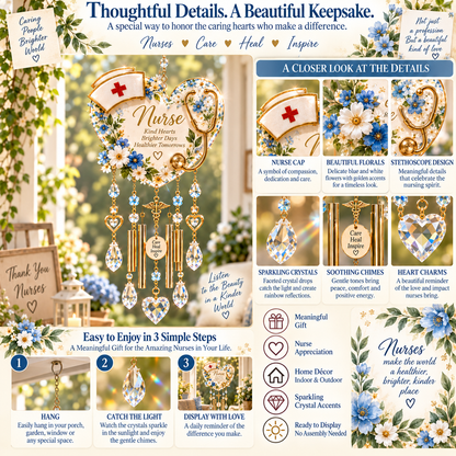 💜Nurse Blessing™ Crystal Wind Chime – A Heartfelt Thank You for Every Caring Hand