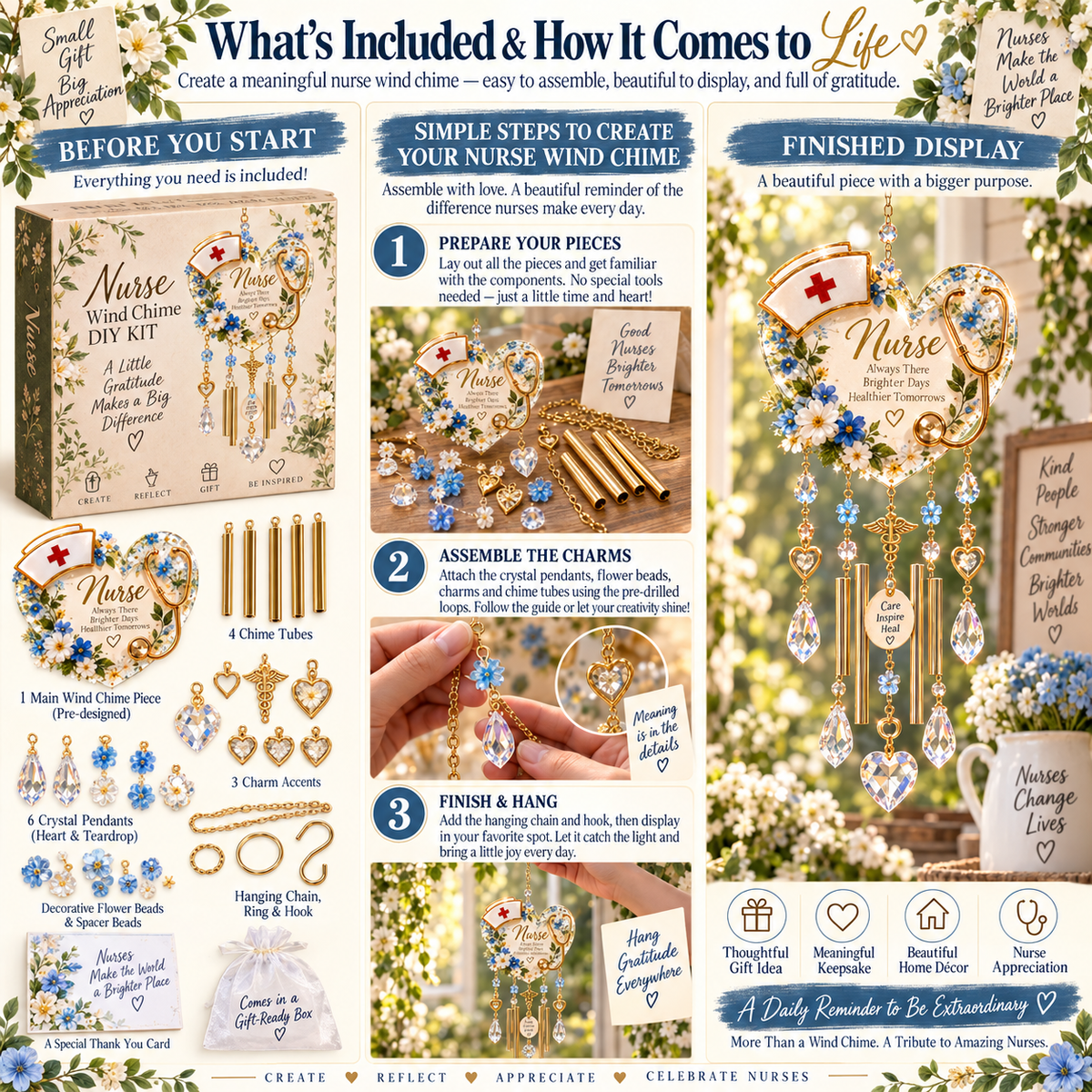 Nurse Wind Chime product display and components