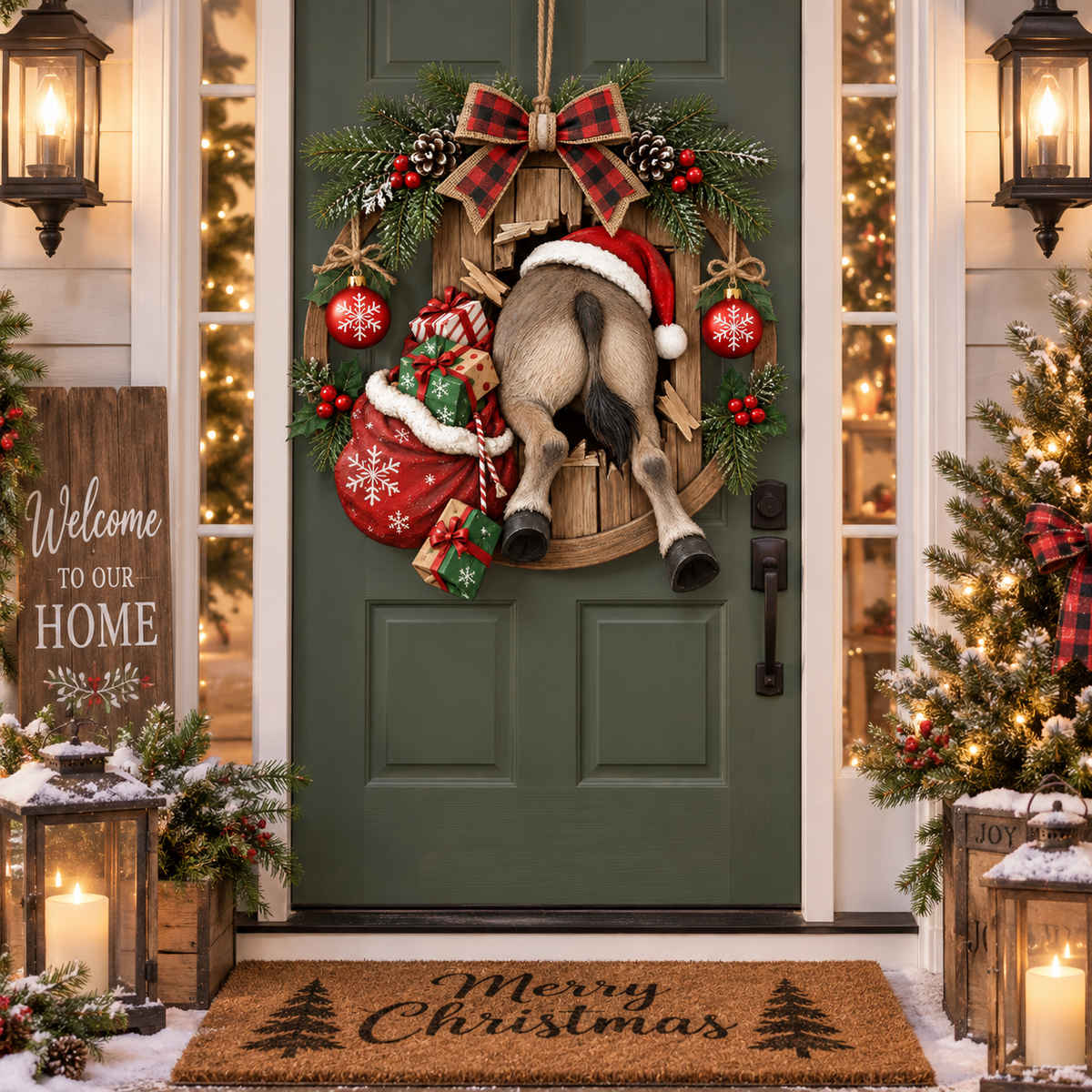 Caught Stealing Christmas™ Donkey Door Wreath – Funny Holiday Door Decor