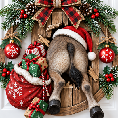 Caught Stealing Christmas™ Donkey Door Wreath – Funny Holiday Door Decor