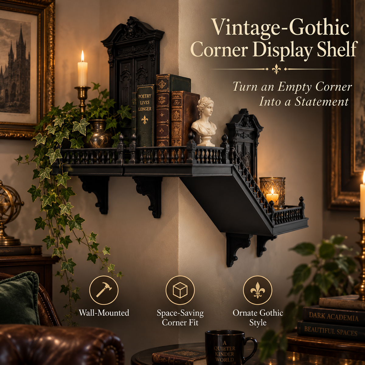Vintage Gothic Corner Display Shelf