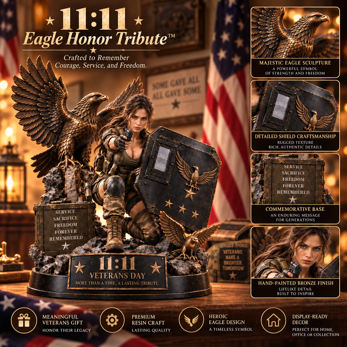 🦅 Veterans Day 11:11 Service & Honor Tribute™ – Soldier Memorial Display ⭐