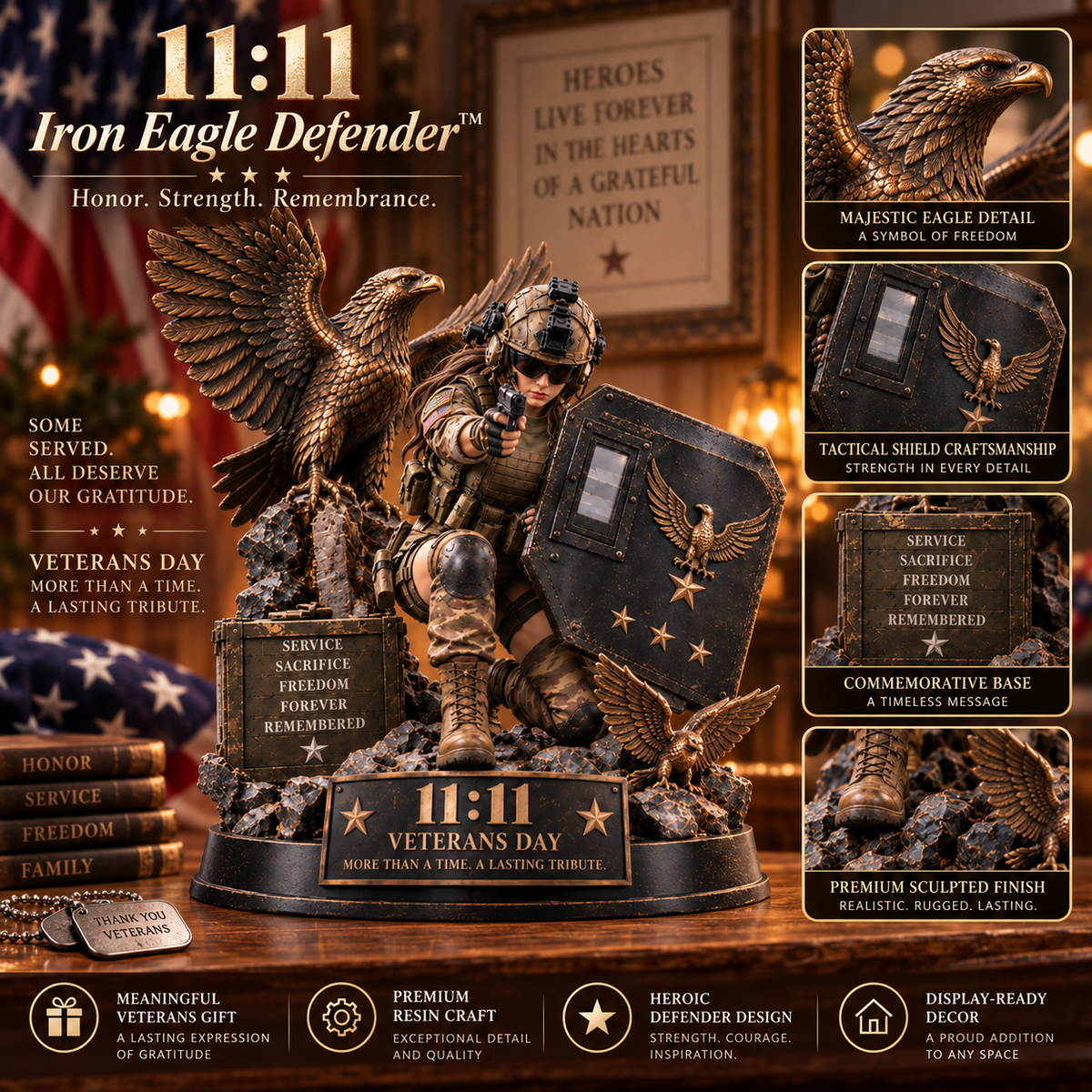 🦅 Veterans Day 11:11 Service & Honor Tribute™ – Soldier Memorial Display ⭐