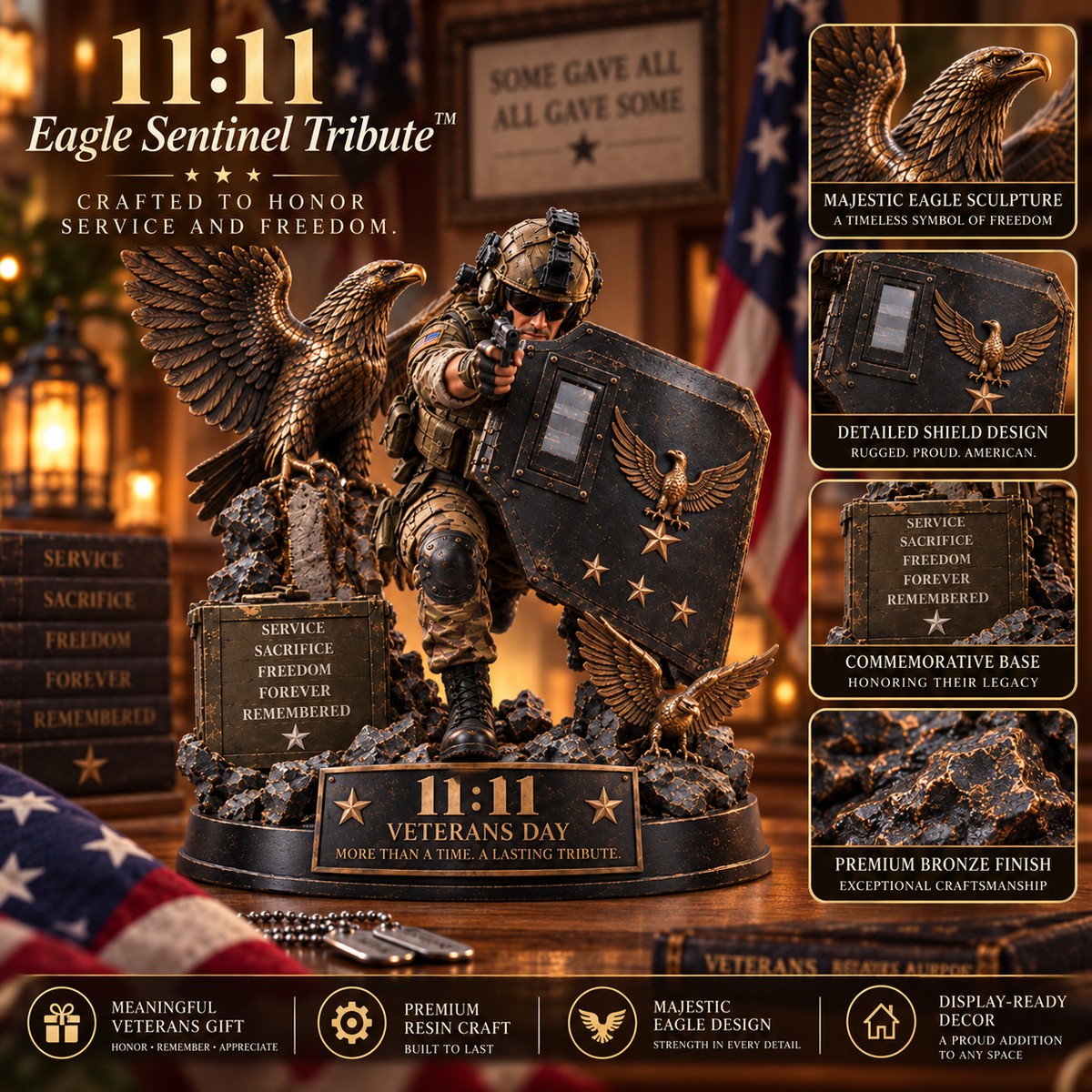 🦅 Veterans Day 11:11 Service & Honor Tribute™ – Soldier Memorial Display ⭐