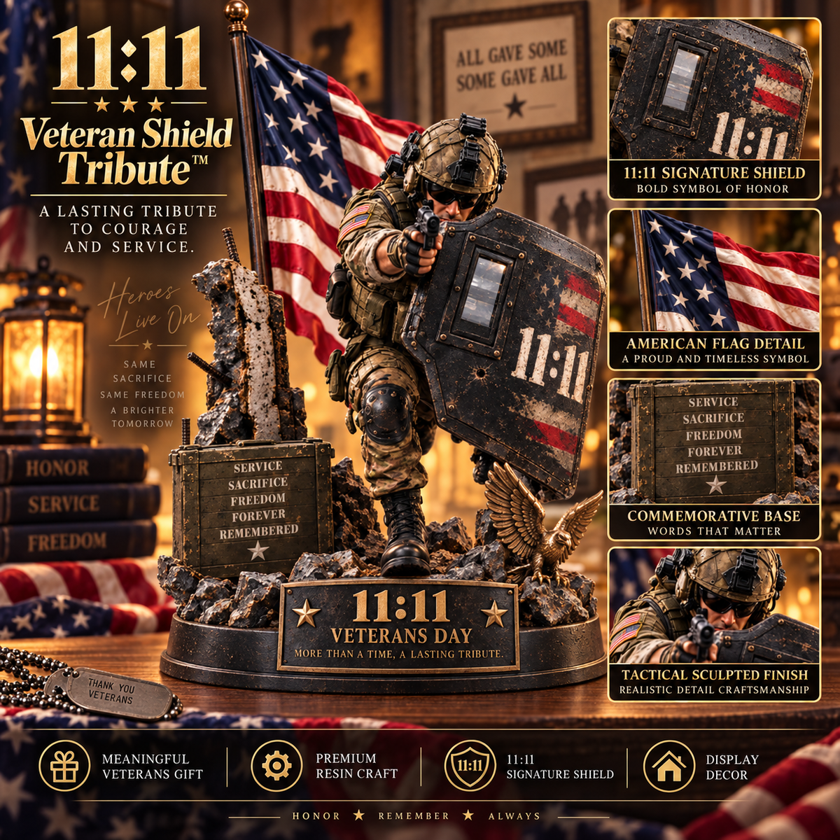 🦅 Veterans Day 11:11 Service & Honor Tribute™ – Soldier Memorial Display ⭐