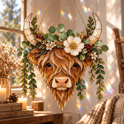 🌿 Deer head Botanical Suncatcher™ – Floral Stained-Glass Style Window Hanging Decor
