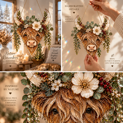 🌿 Deer head Botanical Suncatcher™ – Floral Stained-Glass Style Window Hanging Decor