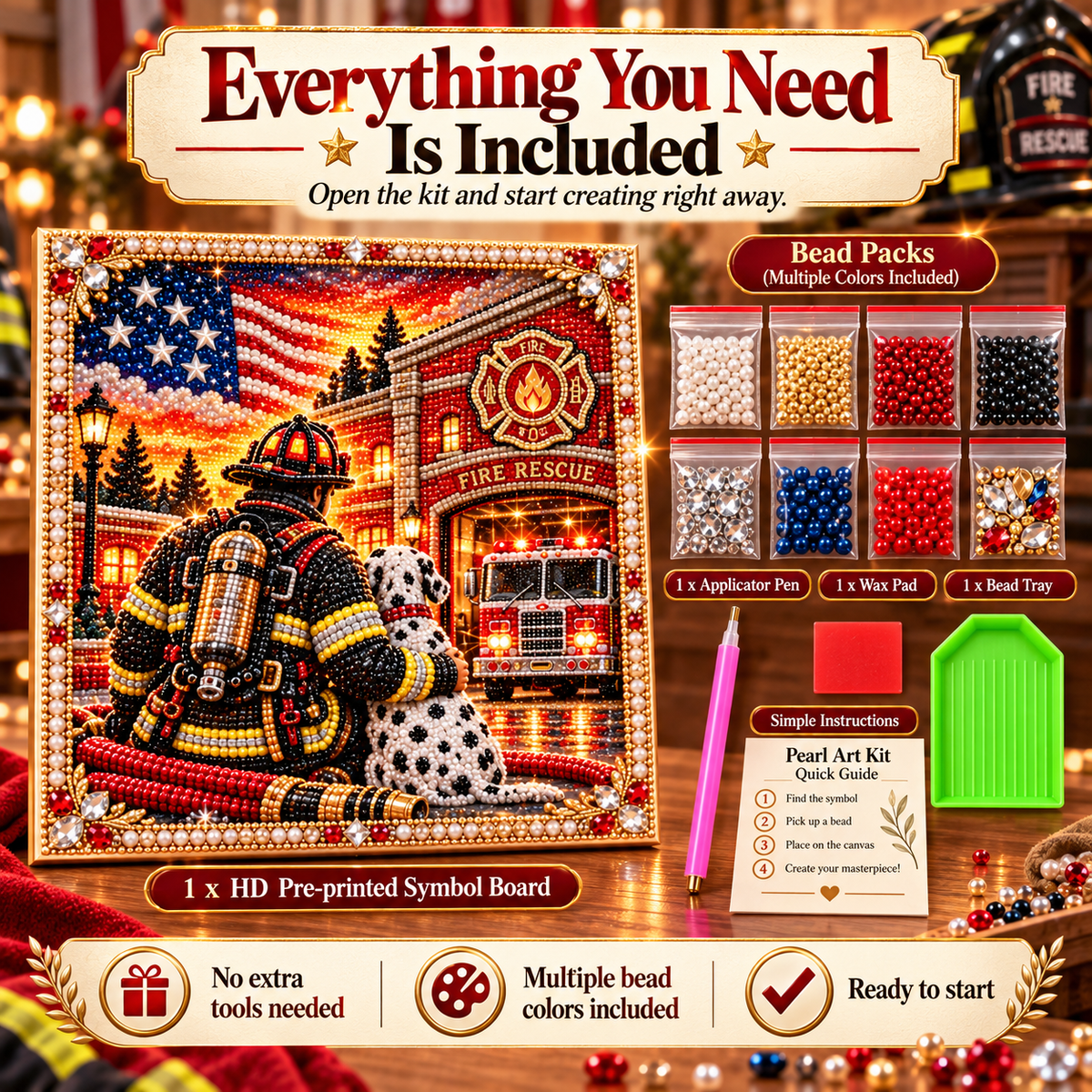 🔥 LIMITED-TIME 50% OFF | Firefighter Heroes Pearl Art Kit™ – DIY Tribute Bead Painting Collection