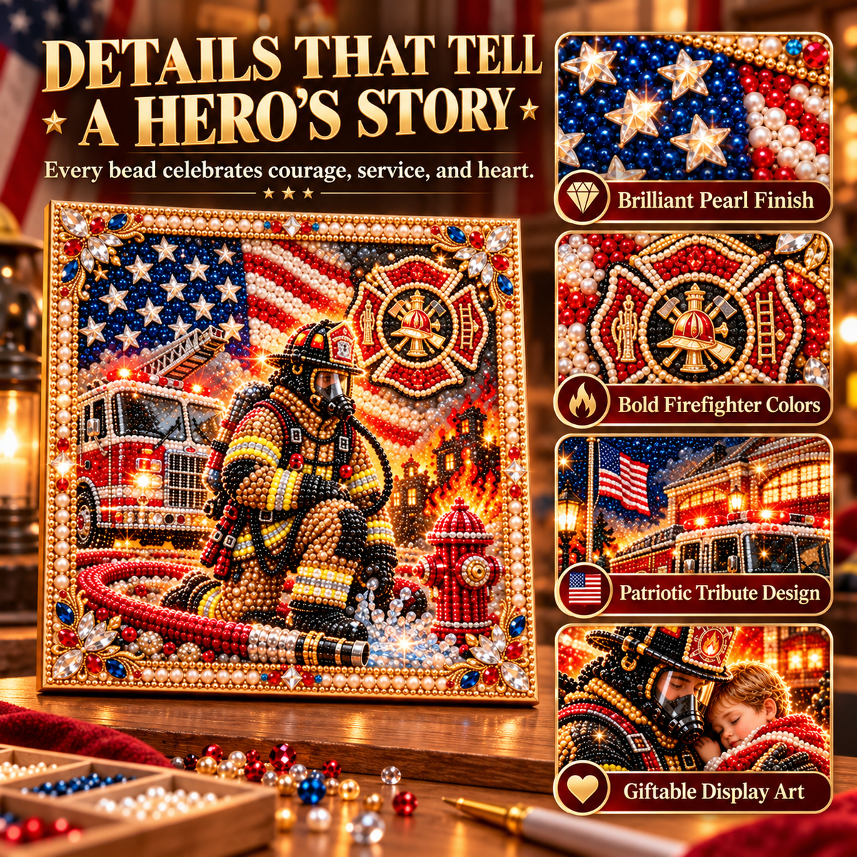🔥 LIMITED-TIME 50% OFF | Firefighter Heroes Pearl Art Kit™ – DIY Tribute Bead Painting Collection
