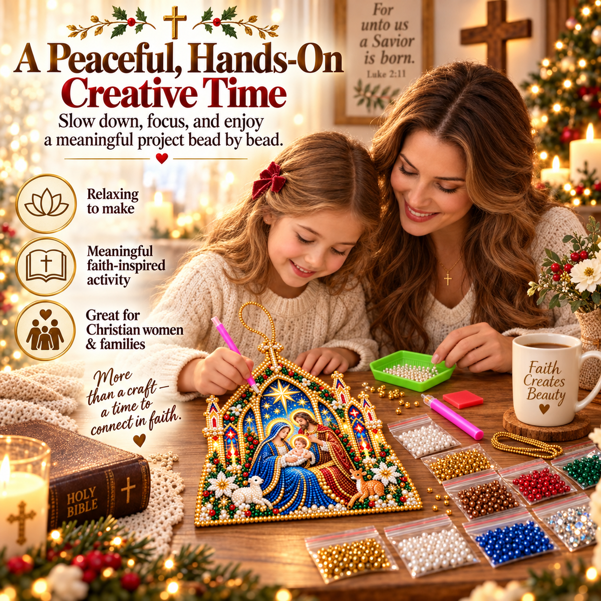 ✝️ Faithful Christmas Pearl Art Kit™ Create a Meaningful Nativity Keepsake, One Pearl at a Time