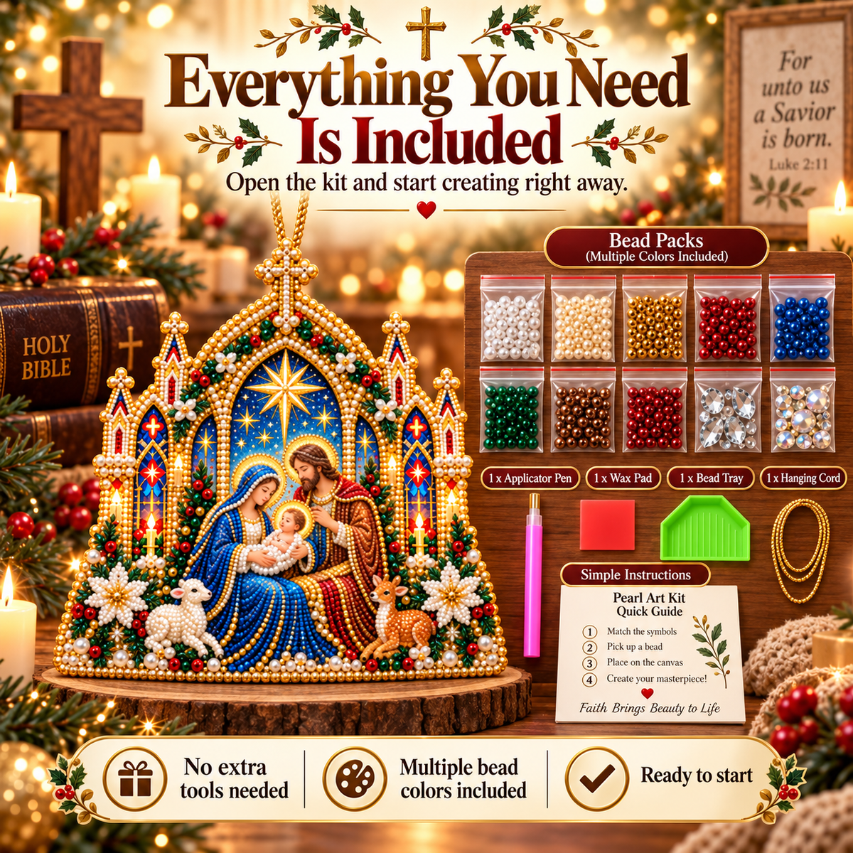 ✝️ Faithful Christmas Pearl Art Kit™ Create a Meaningful Nativity Keepsake, One Pearl at a Time
