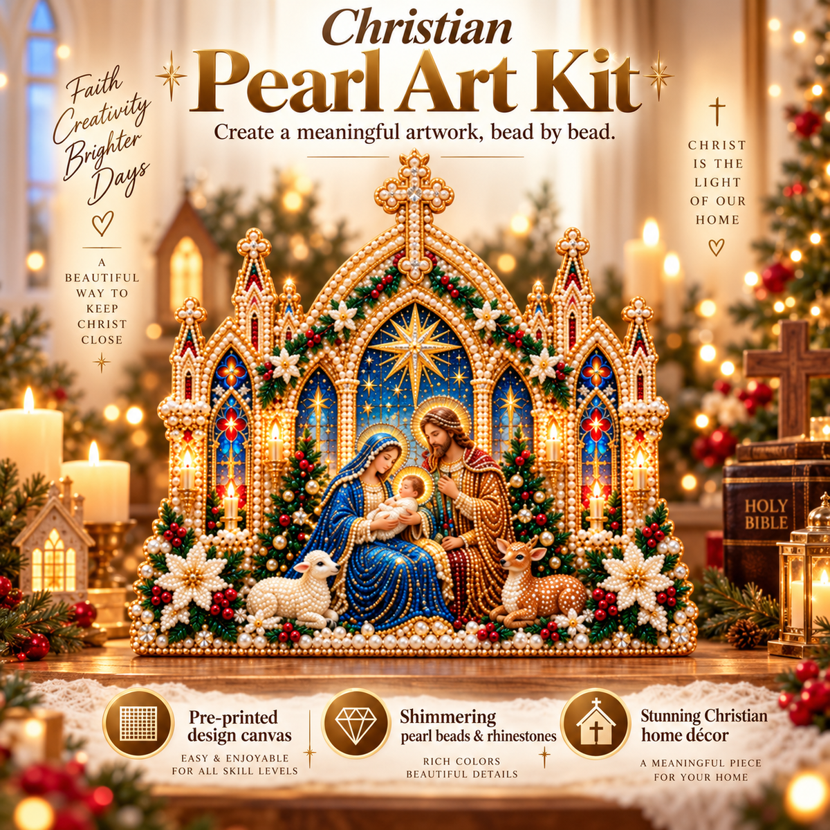 ✝️ Faithful Christmas Pearl Art Kit™ Create a Meaningful Nativity Keepsake, One Pearl at a Time