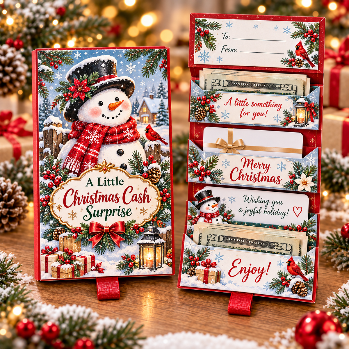 🎄 Christmas Cash Reveal Booklet – Pull-Tab Money & Gift Card Holder