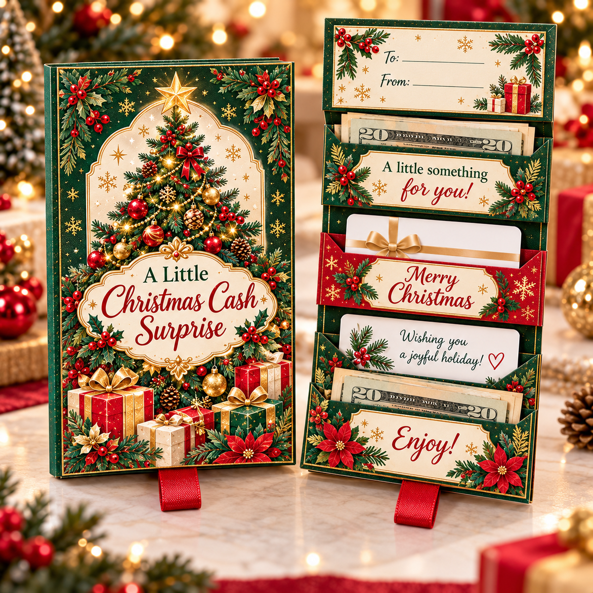 🎄 Christmas Cash Reveal Booklet – Pull-Tab Money & Gift Card Holder