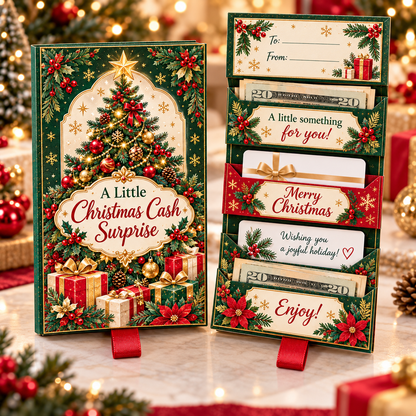 🎄 Christmas Cash Reveal Booklet – Pull-Tab Money & Gift Card Holder