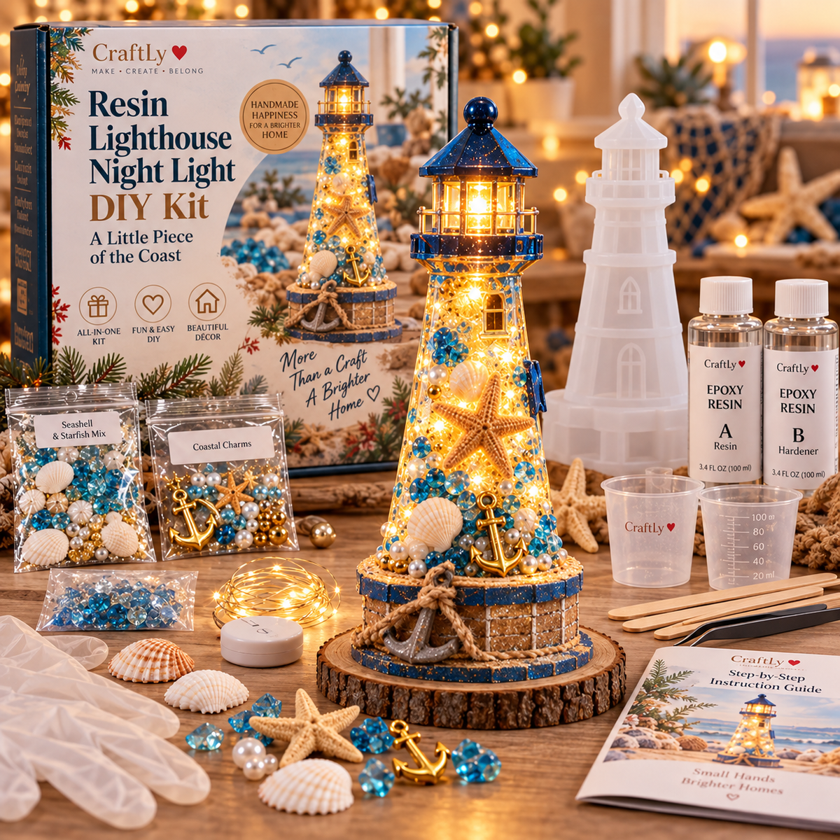 🌊✨ DIY Coastal Glow Lighthouse™ – Beginner-Friendly Resin Craft Kit with Lights & Nautical Decorations ⚓🐚
