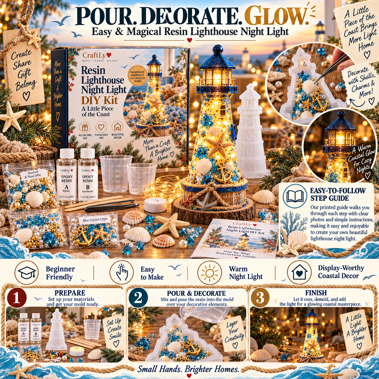 Three step DIY lighthouse resin crafting process
