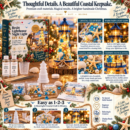🌊✨ DIY Coastal Glow Lighthouse™ – Beginner-Friendly Resin Craft Kit with Lights & Nautical Decorations ⚓🐚