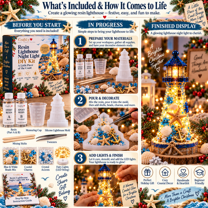 🌊✨ DIY Coastal Glow Lighthouse™ – Beginner-Friendly Resin Craft Kit with Lights & Nautical Decorations ⚓🐚