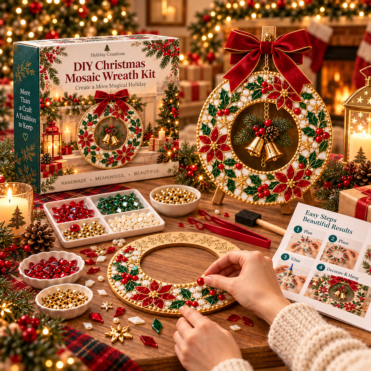 🎄✨ Christmas Jewel Mosaic Wreath™ – DIY Holiday Door Décor Craft Kit 🔔❤️