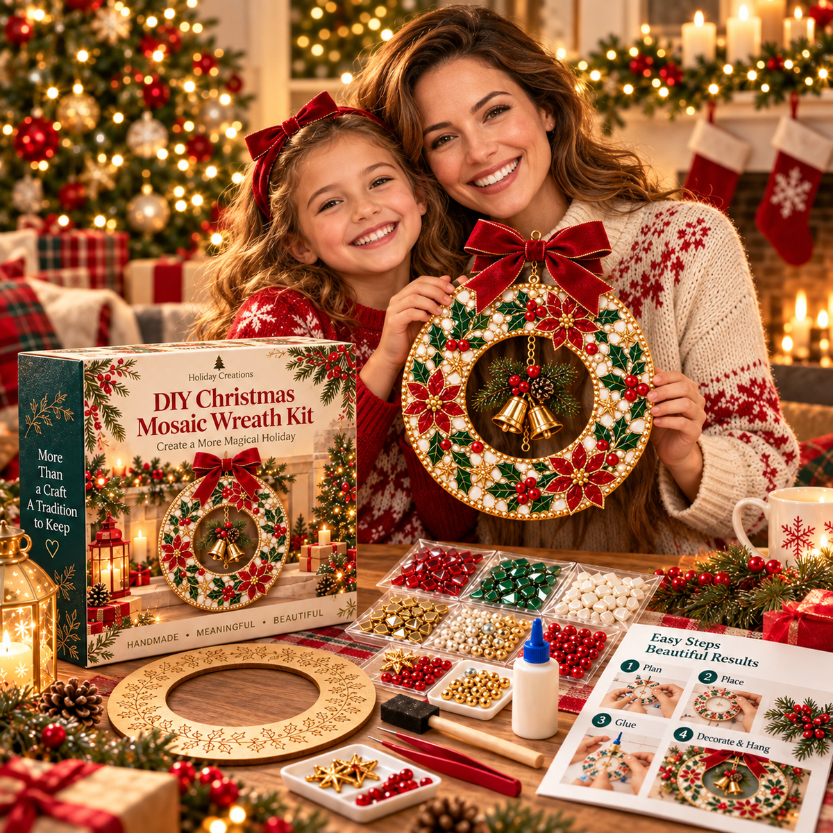 🎄✨ Christmas Jewel Mosaic Wreath™ – DIY Holiday Door Décor Craft Kit 🔔❤️